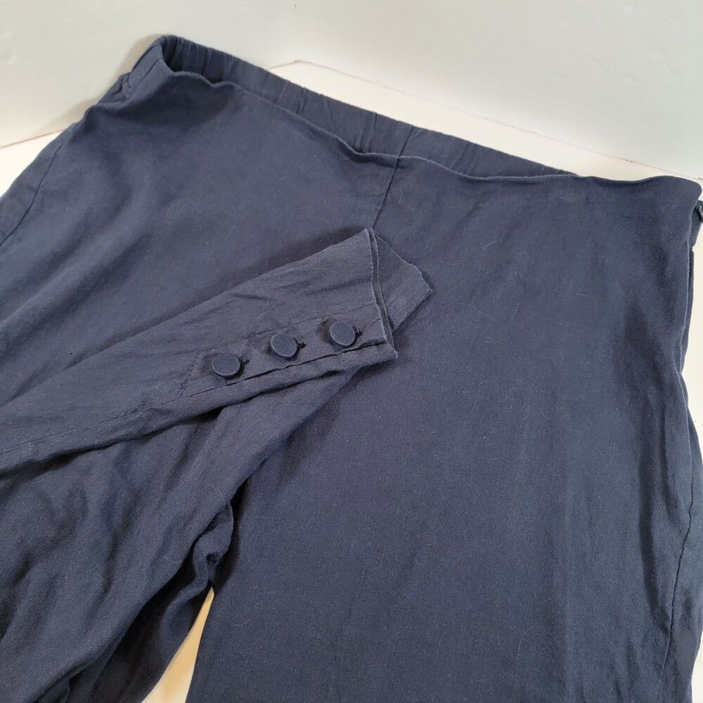J Jill Linen Blend Stretch Large Blue Crop Pants 3 Button Hem Pull On Elastic